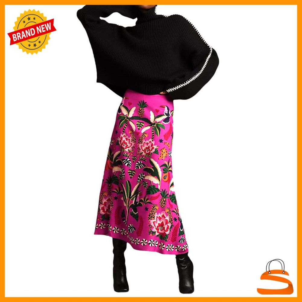 Midi Skirt With Zipper Design, High Waist A-Line, Polyester Spandex Fabric